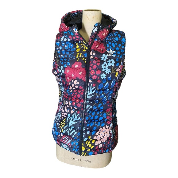 adidas Jackets & Blazers - Adidas floral puffer vest with hood medium